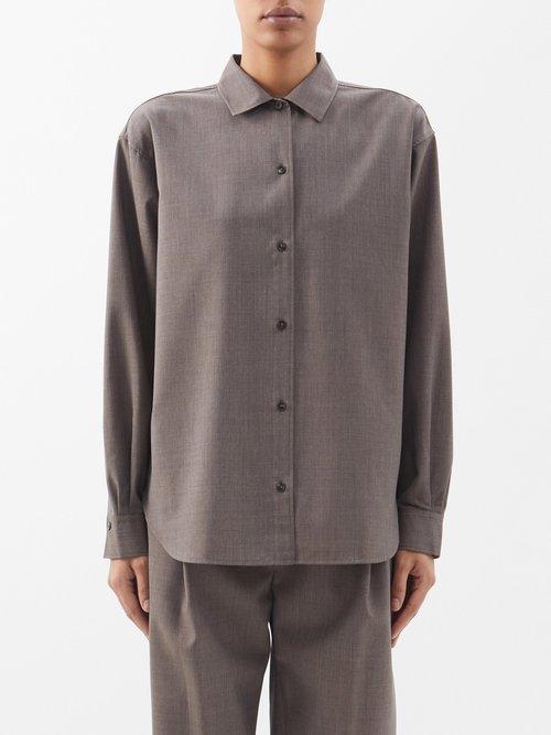 Toteme - Oversized Wool Shirt - Womens - Dark Grey
