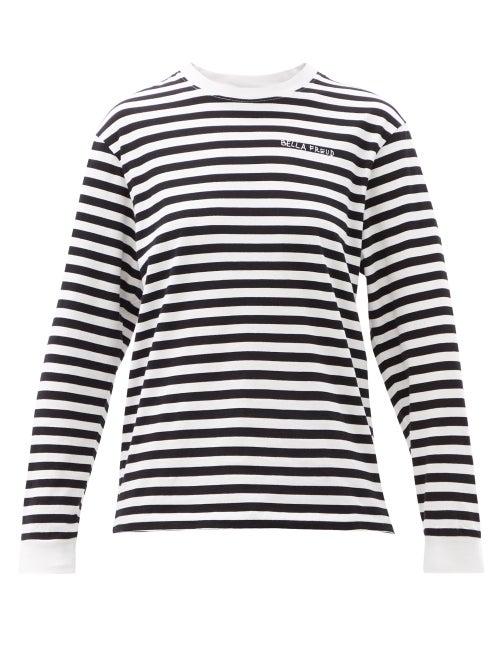 Matchesfashion.com Bella Freud - Logo-embroidered Striped Cotton-jersey T-shirt - Womens - Black