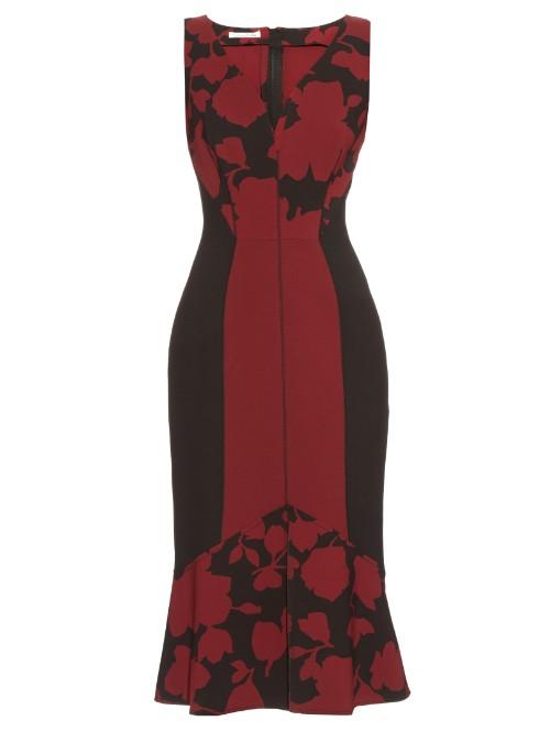 Oscar De La Renta Fluted-hem Floral-brocade Dress