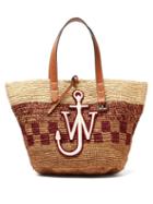 Matchesfashion.com Jw Anderson - Belt Logo-appliqu Woven-raffia Tote Bag - Womens - Burgundy Multi