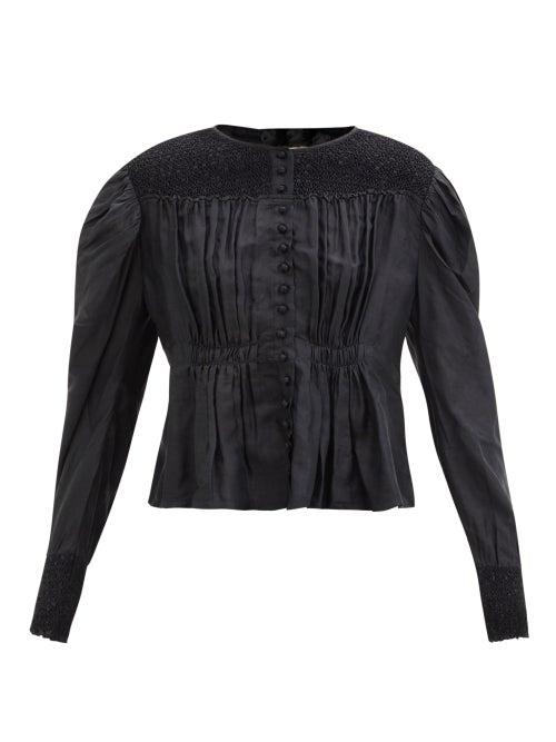 Matchesfashion.com Mimi Prober - Margaret Smocked Organic-silk Blouse - Womens - Black