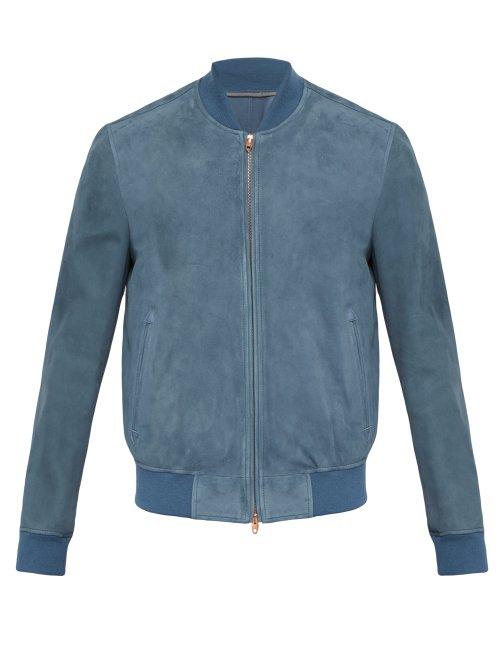 Matchesfashion.com President's - Suede Bomber Jacket - Mens - Blue