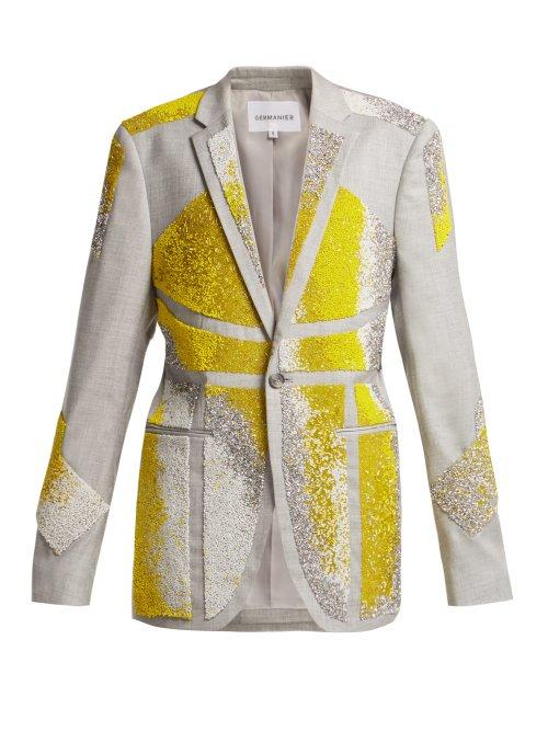 Matchesfashion.com Germanier - Bead Embellished Twill Blazer - Womens - Yellow