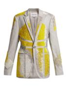 Matchesfashion.com Germanier - Bead Embellished Twill Blazer - Womens - Yellow