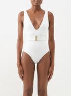 Zimmermann - Jeannie Plunge-neck Belted Swimsuit - Womens - Cream