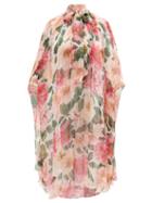 Matchesfashion.com Dolce & Gabbana - Camelia-print Silk Kaftan Dress - Womens - Pink Multi
