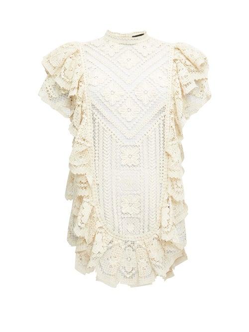 Matchesfashion.com Isabel Marant - Zanetti Ruffled Crocheted-lace Mini Dress - Womens - Ivory