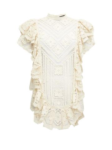 Matchesfashion.com Isabel Marant - Zanetti Ruffled Crocheted-lace Mini Dress - Womens - Ivory