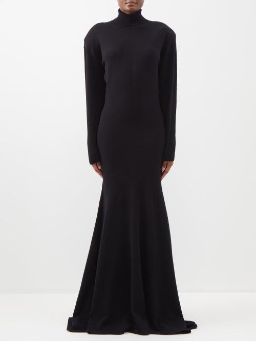 Saint Laurent - Roll-neck Flared-hem Cashmere Sweater Dress - Womens - Black