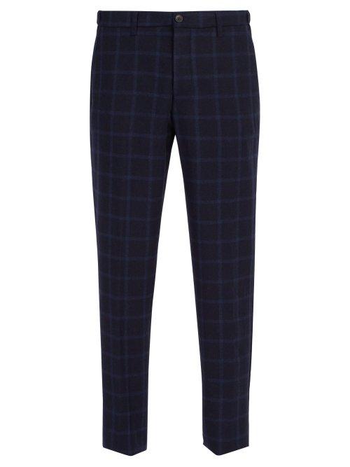 Matchesfashion.com Altea - Windowpane Checked Wool Blend Trousers - Mens - Navy