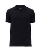 Matchesfashion.com Giorgio Armani - Geometric Flocked Print Jersey Polo Shirt - Mens - Blue