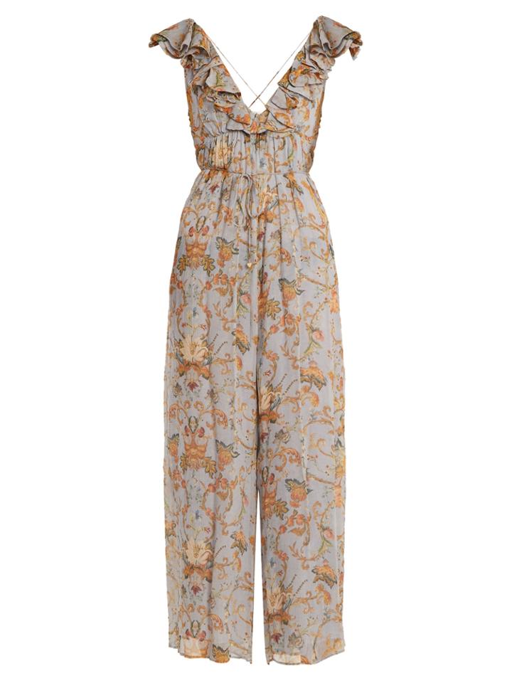 Zimmermann Painted Heart Floral-print Silk Jumpsuit