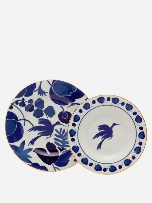 La Doublej - Wildbird 18kt-gilded Porcelain Set - White Print