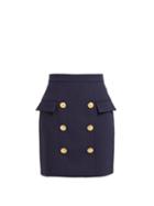 Matchesfashion.com Balmain - Six Button Wool Skirt - Womens - Navy