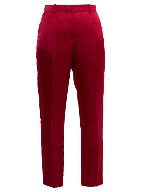 Matchesfashion.com Givenchy - Straight Leg Satin Cropped Trousers - Womens - Dark Pink