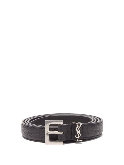 Mens Accessories Saint Laurent - Ysl-plaque Grained-leather Belt - Mens - Black