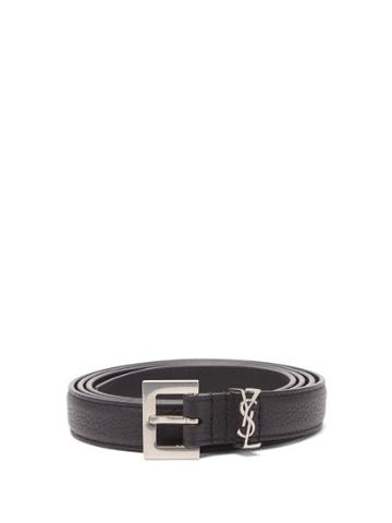 Mens Accessories Saint Laurent - Ysl-plaque Grained-leather Belt - Mens - Black