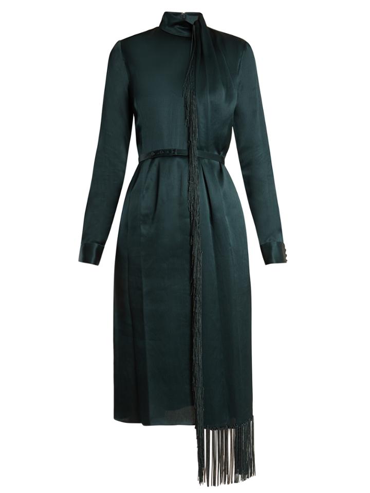Gabriela Hearst Kelley Draped Tassel-trimmed Silk Dress