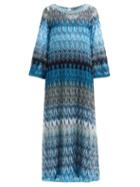 Matchesfashion.com Missoni - Metallic Leaf Print Midi Dress - Womens - Blue Multi
