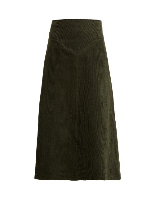Matchesfashion.com A.w.a.k.e. - A Line Cotton Corduroy Midi Skirt - Womens - Dark Green