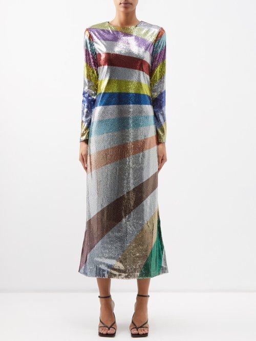 La Doublej - Supremes Striped Sequinned Midi Dress - Womens - Rainbow