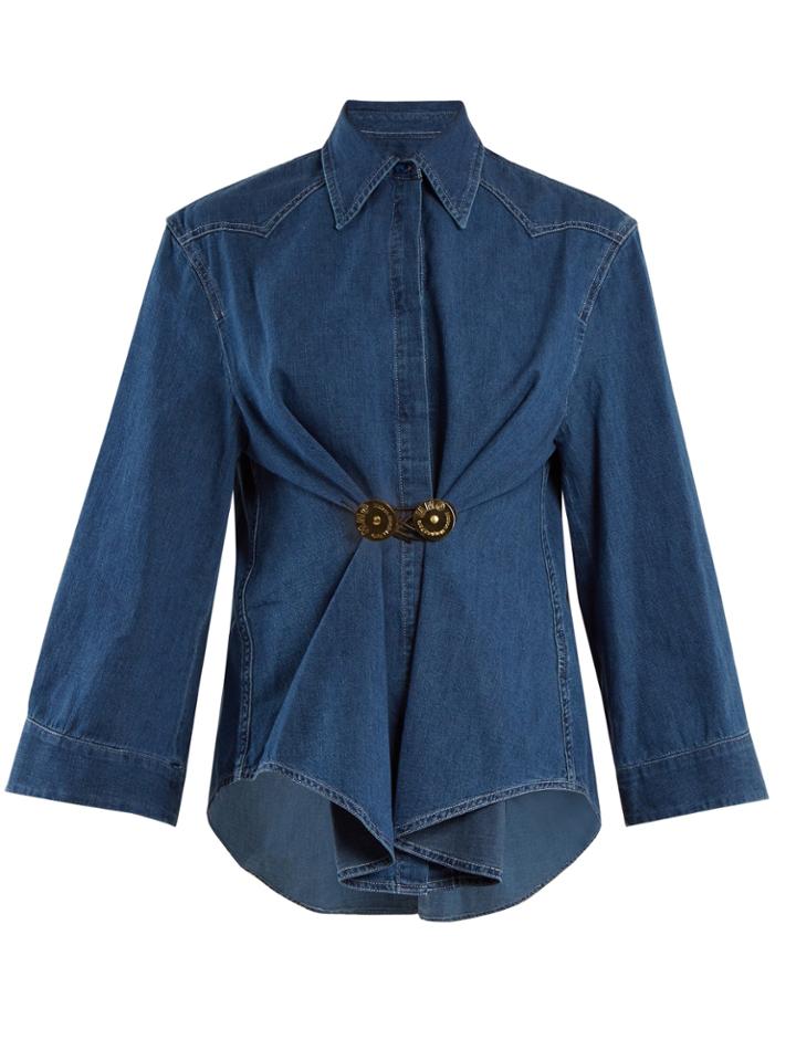 Mm6 Maison Margiela Wraparound-tie Cotton-denim Shirt