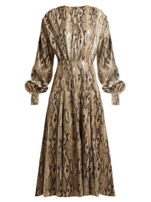 Matchesfashion.com Msgm - Snake Print Faux Leather Dress - Womens - Beige