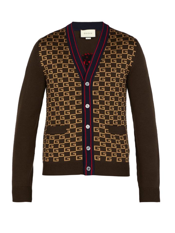 Gucci Gg-intarsia Wool Cardigan