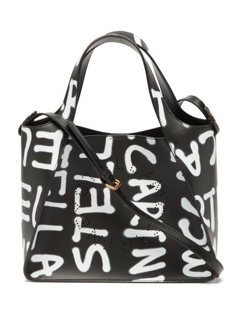 Stella Mccartney - X Ed Curtis Graffit-print Faux Leather Tote - Womens - Black White