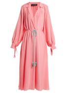Matchesfashion.com Anna October - Collared Bishop Sleeve Silk Blend Dress - Womens - Pink