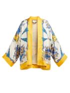 Matchesfashion.com Gucci - Floral Print Silk Kimono Style Jacket - Womens - Blue Multi