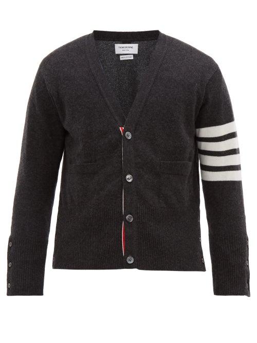 Matchesfashion.com Thom Browne - Four-bar Intarsia-stripe Cashmere Cardigan - Mens - Dark Grey
