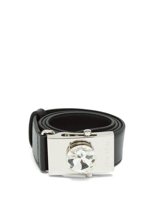 Matchesfashion.com Miu Miu - Crystal Buckle Leather Belt - Womens - Black