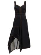 Matchesfashion.com Alexander Mcqueen - Contrast-stitch Asymmetric Denim Dress - Womens - Black