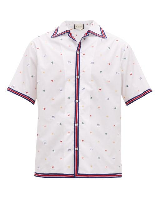 Matchesfashion.com Gucci - Fil Coup Cotton Poplin Bowling Shirt - Mens - White Multi