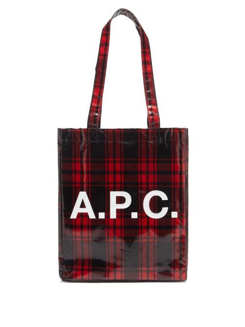 A.p.c. - Lou Tartan-check Coated-canvas Tote Bag - Womens - Black Red