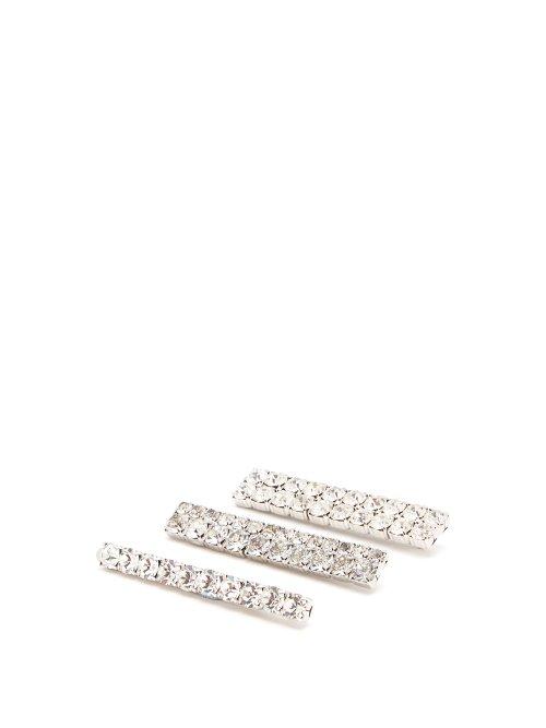 Matchesfashion.com Alessandra Rich - Set Of Three Crystal Embellished Hair Slides - Womens - Crystal