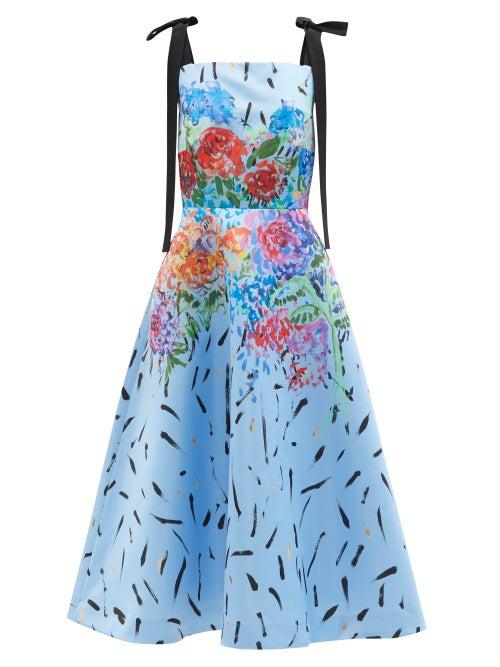 Ladies Rtw Christopher Kane - Floral-print Duchess-satin A-line Dress - Womens - Blue Multi