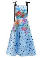 Ladies Rtw Christopher Kane - Floral-print Duchess-satin A-line Dress - Womens - Blue Multi
