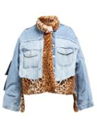 Matchesfashion.com Natasha Zinko - Denim And Faux Leopard Jacket - Womens - Denim