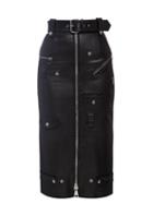 Alexander Mcqueen - Belted Leather Midi Skirt - Womens - Black