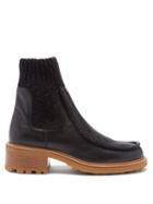 Chlo - Jamie Knitted-cuff Leather Ankle Boots - Womens - Black
