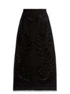 Matchesfashion.com Andrew Gn - Wool Embellished Leaf Midi Skirt - Womens - Black