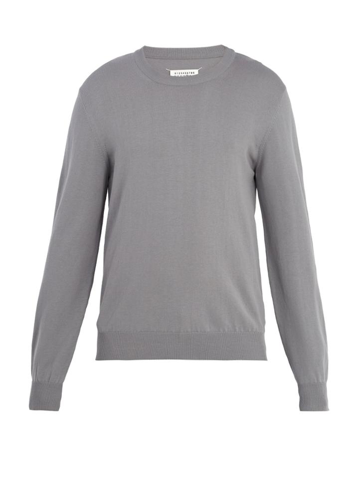 Maison Margiela Crew-neck Suede-trimmed Cotton Sweater