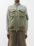 Sacai - Panelled Ribbed Wool-blend Bomber Jacket - Womens - Khaki