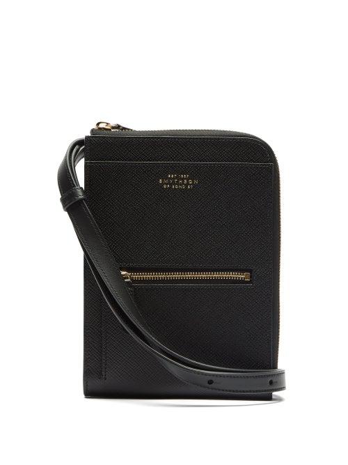 Mens Bags Smythson - Panama Grained-leather Cross-body Bag - Mens - Black