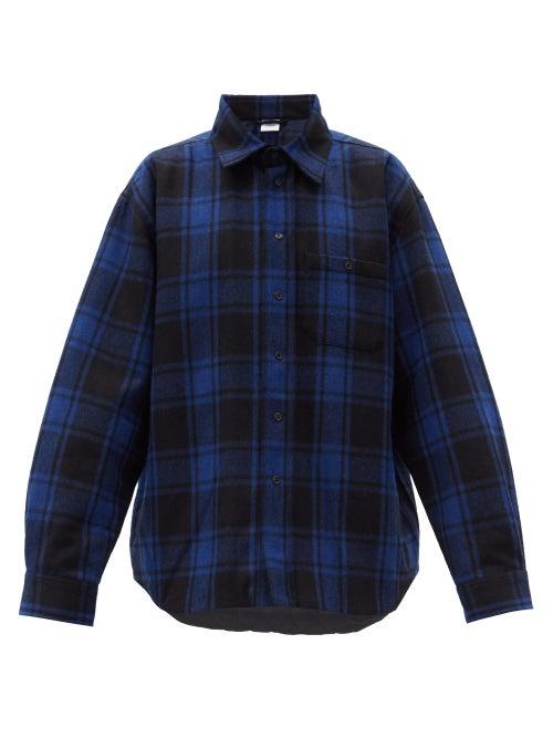 Matchesfashion.com Vetements - Logo-collar Padded Checked Wool-blend Shirt - Mens - Blue