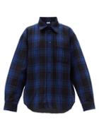 Matchesfashion.com Vetements - Logo-collar Padded Checked Wool-blend Shirt - Mens - Blue