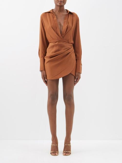 Gauge81 - Naha Wrapped Silk Mini Dress - Womens - Brown