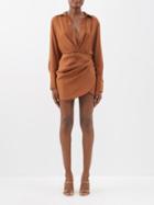 Gauge81 - Naha Wrapped Silk Mini Dress - Womens - Brown